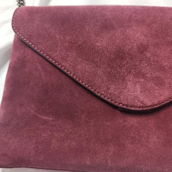 J. Crew Maroon Suede Envelope Clutch Bag Chain Strap - Picture 10 of 10